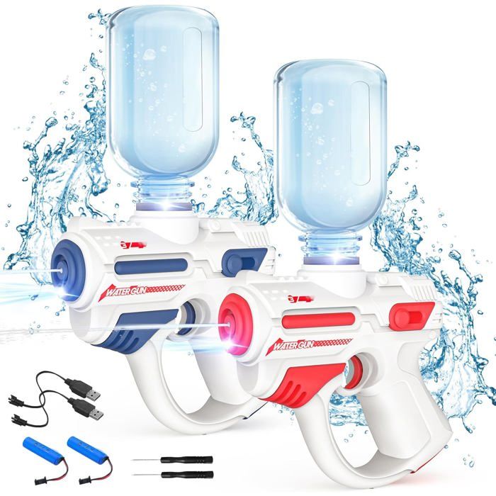 istolet à Eau Électrique pour Enfants Adultes 2 Pcs Pistolets à Eau Lumineux Grande Capacité Convient Aux Fêtes Piscine Garçons