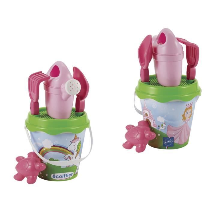 Seau garni décor Licorne - ECOIFFIER - Tamis arrosoir pelle râteau et moule à sable - Enfant dès 18 mois