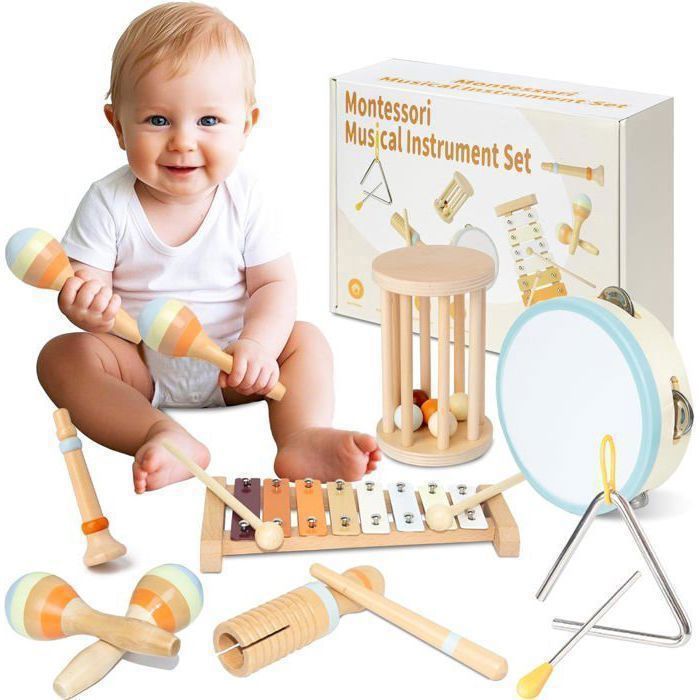 Instruments de Musique Montessori pour Bébés – Kit 8-en-1 pour Enfants de 1 à 3 Ans Cadeau de Noël et Anniversaire Garçons Filles