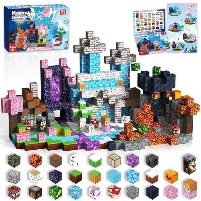 Minecraft Bloc Magnetique 150Pcs Jeu de Créativité Jeu de Construction MagnétiqueJouets pour GarçonsJouets pour Filles