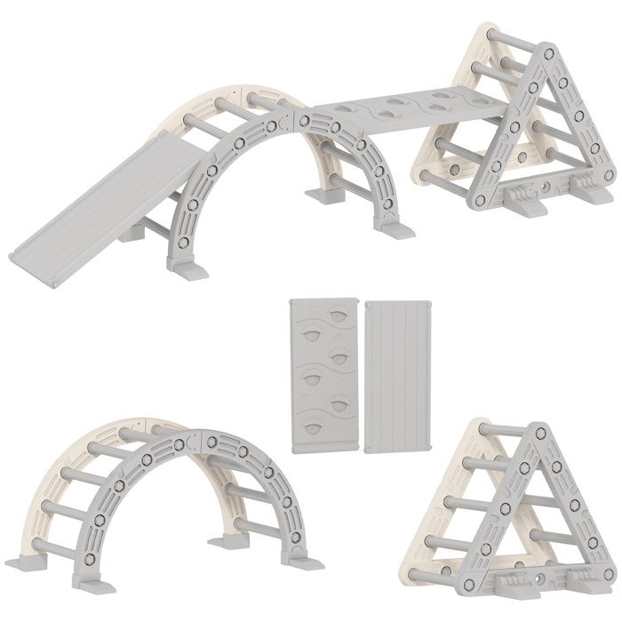 Arche escalade enfants - AIYAPLAY - 8 en 1 - arc descalade rampe double-face et bascule - HDPE et PP - 279x80x69cm - gris