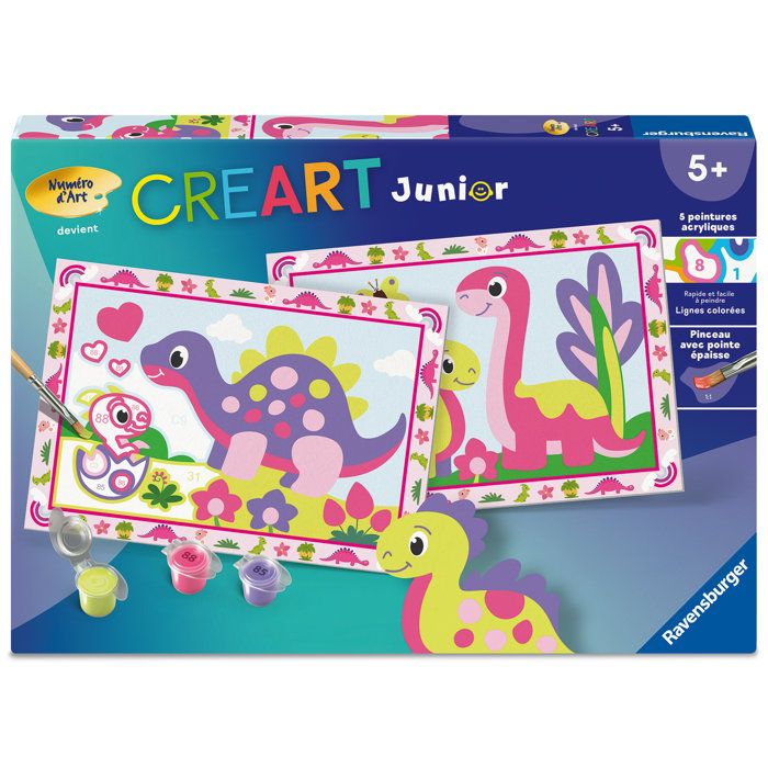 Ravensburger – CreArt Junior – Numéro dArt – Dinosaures colorés – Kit de peinture par numéros – Dès 5 ans – 12023213