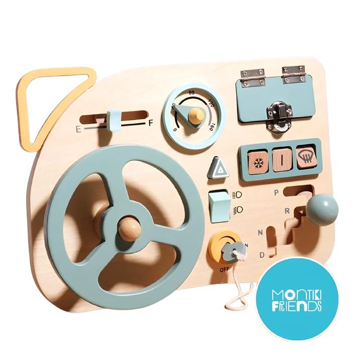 Tableau dActivités Volant Voiture - Bois Éducatif Motricité Fine - Jouet Montessori Voyage - Cadeau Enfant 1-4 Ans