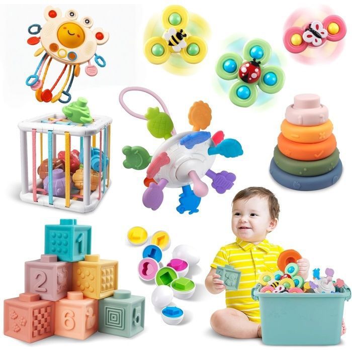 Jouet Montessori BebeJouets Bébés 6-18 MoisMontessori Jeux Bébé EveilEmpilable SensorielsCube Activité Jeux Educatif 1 2 3 Ans