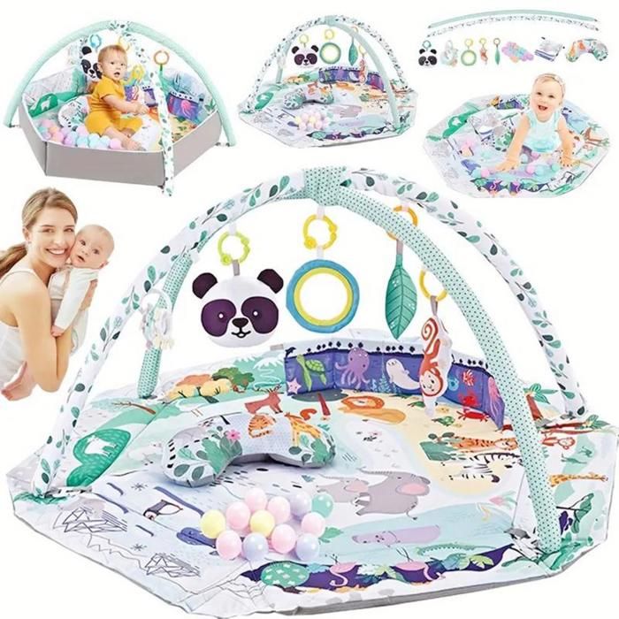 Tapis dÉveil Multifonctionnel 3 en 1 pour Bébé 0-12 Mois VIVOLILVTapis de Jeu avec 5 Jouets18 ballesArcheTissu Écologique