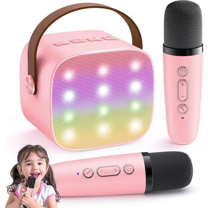 Micro Karaoké Enfant Adulte avec 2 Micro sans fil Karaoké Protable Bluetooth LED Enceinte Karaoke Fille Cadeau Noël Jouet Enfant
