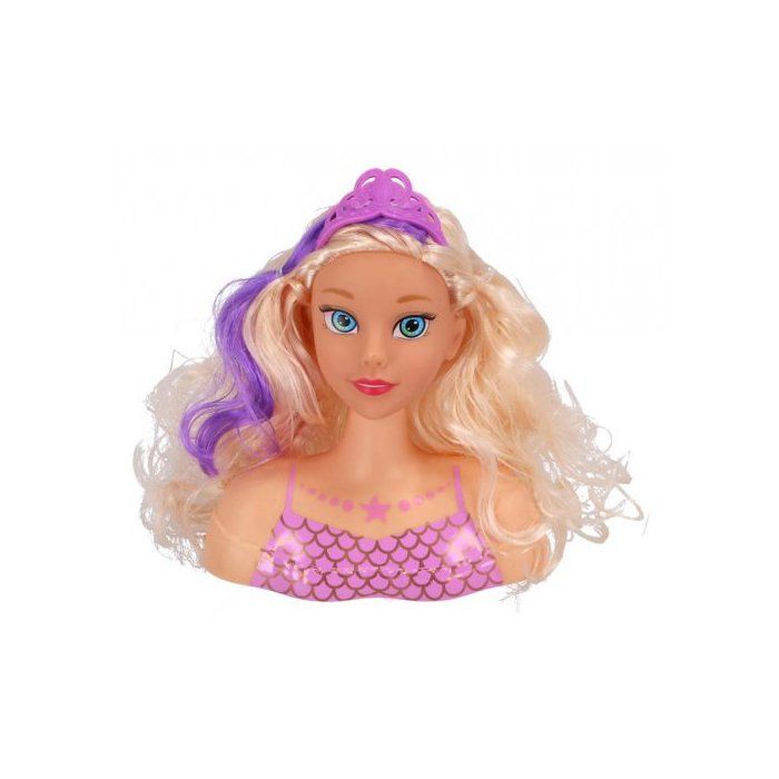 Tete a coiffer Princesse Sirene 18 cm 6 accessoires - Cheveux blonds - Coiffure Fashion - Jouet Enfant - Set Poupee et Carte