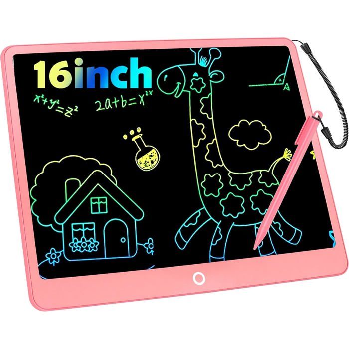 Tablette décriture LCD enfant - ESTAMPILLE - 16 pouces - Rose - Écran LCD coloré - Stylet inclus