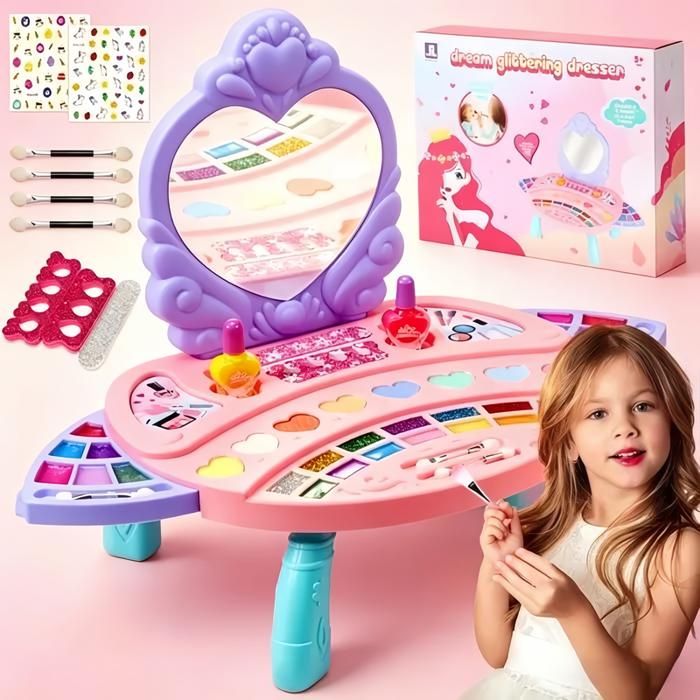 Maquillage Jouets pour filles 5 6 7 8 ans - Coffret Coiffeuse Beauté Lavable Non Toxique Jouet Filles Cadeau Anniversaire Noël