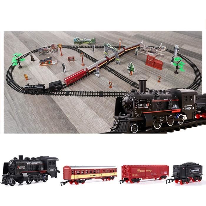 Train Électrique Circuit Train Electrique Locomotive à Vapeur Electrique Coffret de Train avec Lumière et Fumée