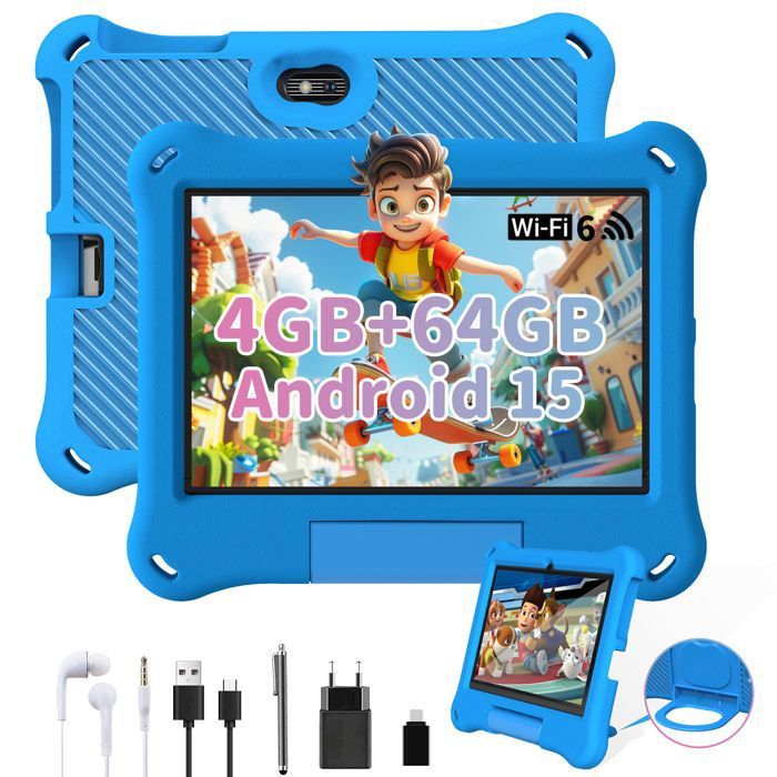 Tablette Enfants - LAMZIEN 7 Pouces PAD - 4Go RAM - 64Go ROM - Contrôle Parental - avec Kid-Proof Étui