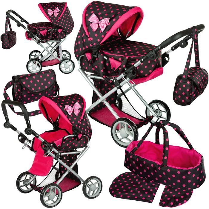 Kinderplay Poussette Poupee Poussette Jouet - Poussette Landeau Bebe pour Poupée Gondola Poignée Ajustable Max. 63cm avec Prise