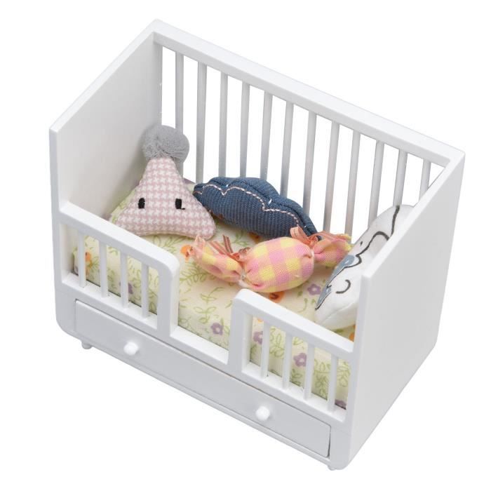 Maison de poupée en bois Berceau 1:12 Lit de maison de poupée DIY Maison de poupée miniature Berceau en jouets poupee - SURENHAP