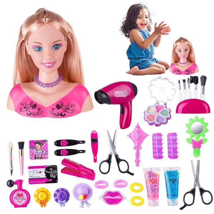 Tête à Coiffer et Maquiller Enfant Tête De Poupée Coiffante Tête Coiffante pour Poupées De Princesse Jouet Fille pour Dès 3 Ans