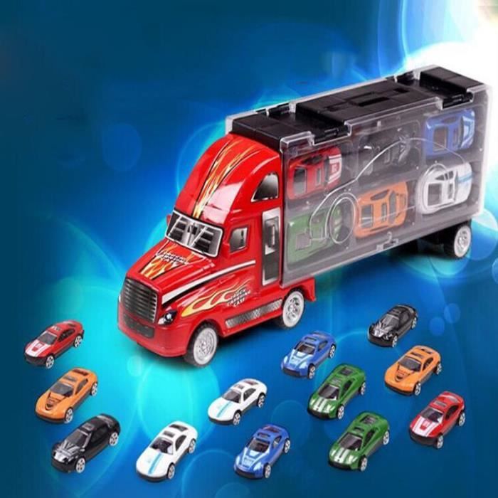 Jouet - Camion Transporteur - Alliage - Rouge - 12 Voitures