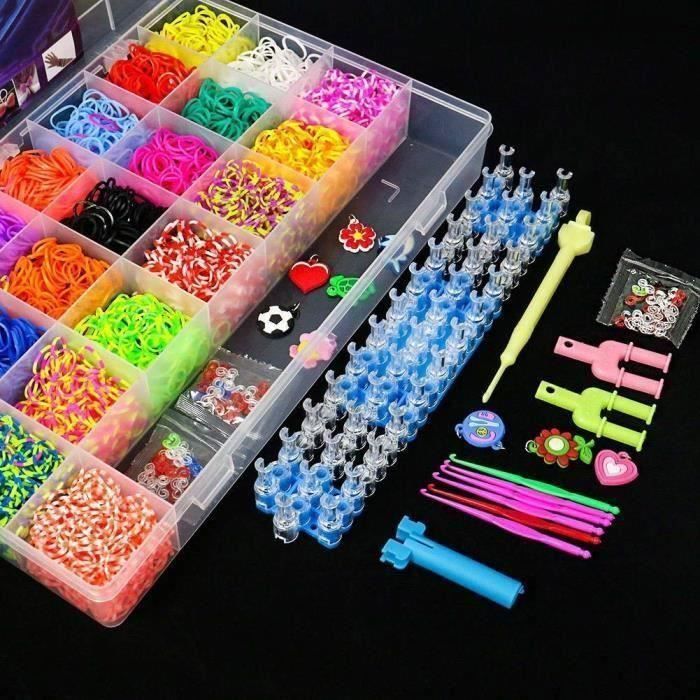 Loom Bands Élastiques - DIY - 4400 Bandes - Multicolores - Boîte de Rangement - Pour Enfants