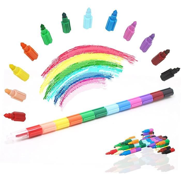 Crayons de couleur - 12 pcs - Empilables - Pour enfants - À partir de 3 ans