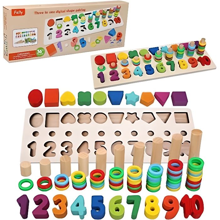 jouet montessori mathématiques bébé 1 2 3 ans jeux éducatif puzzles en bois apprendre à compter et les couleurs jeu