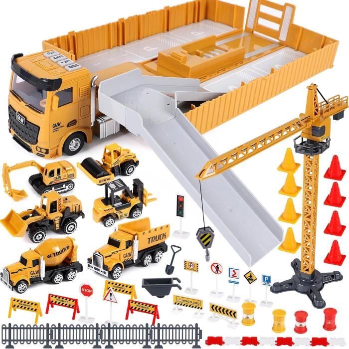 Véhicule Chantier Jouet Enfant avec Camion de ConstructionVéhicules de Construction Grand Camion Cadeau Enfant Garçon 3 4 5 6 7 Ans