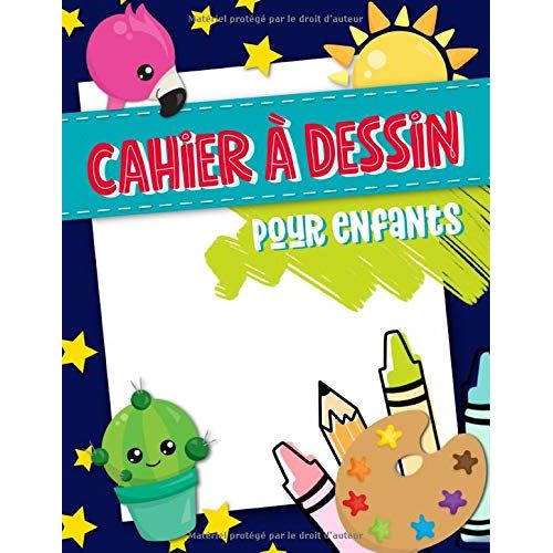 Cahier à dessin pour enfants - 100 pages blanches - Animaux, formes, lettres - Format 21,5 x 28 cm