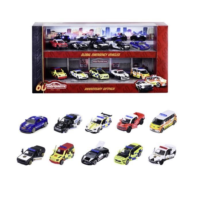 Majorette - Pack anniversery - Coffret 10 véhicules SOS - Portes ouvrantes phares translucides - Dès 3 ans