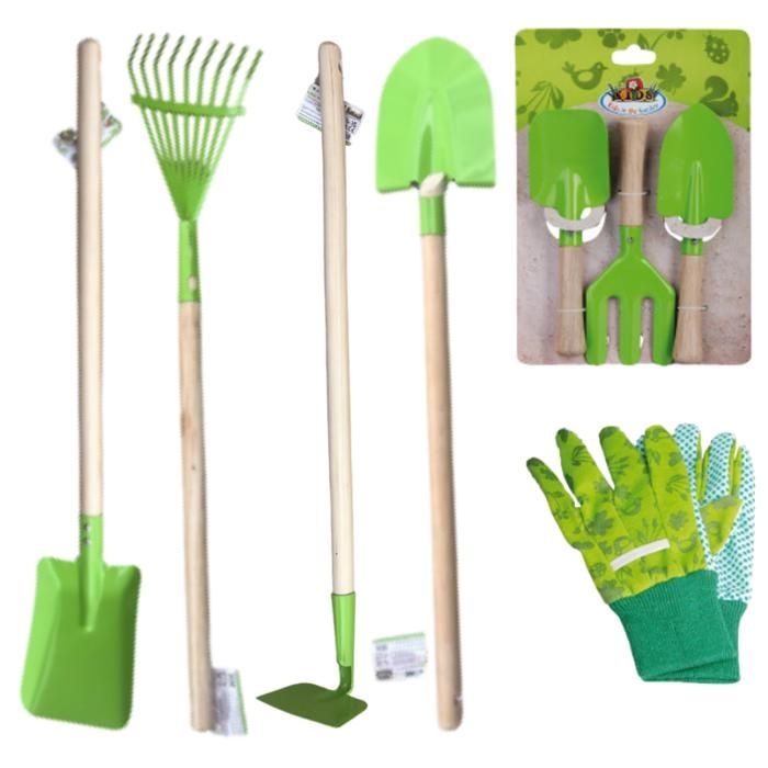 Lot de 7 outils de jardinage en bois et métal pour Enfants 70cm