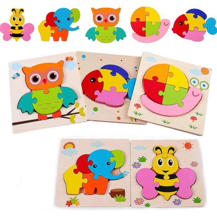 Puzzle en Bois Animaux pour Enfants 2-4 Ans - Jouet Montessori Bébé - 5 Puzzles Educatifs à Encastrement