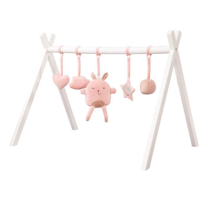 ROBA Portique dEveil pour Bébé + Set de Pendentifs roba Style - Arche de Jeu en Bois Massif Laqué - Rosa