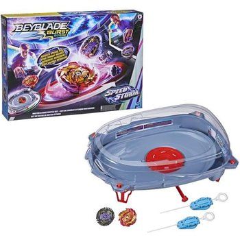 BEYBLADE - Burst Surge Speedstorm - Set de combat Motor Strike - arène Beystadium - 2 toupies et 2 lanceurs