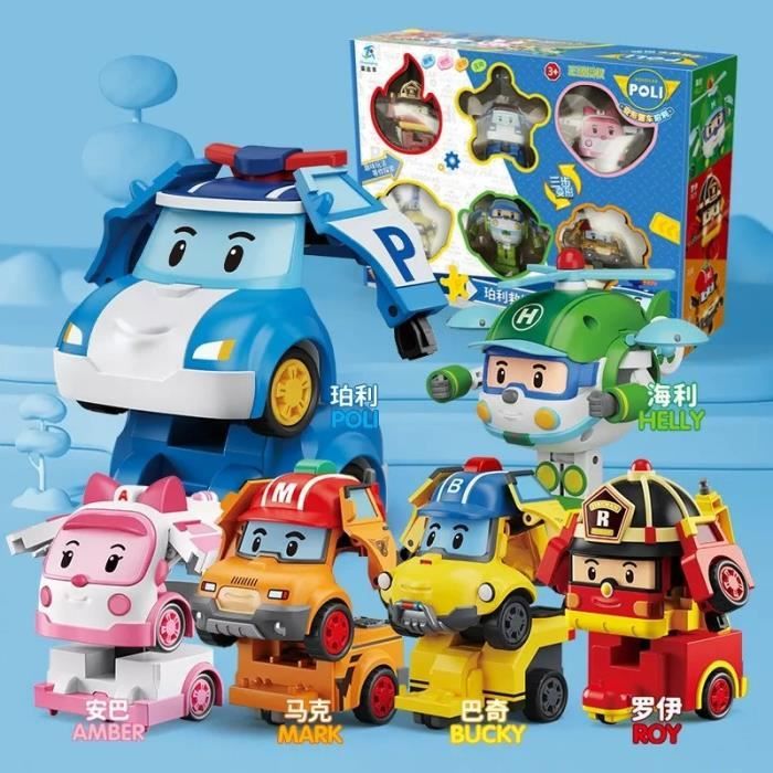 6 pièces - Robocar-group jouet Poli pour enfants Modèle de voiture robot transformant Figurine danime Cad