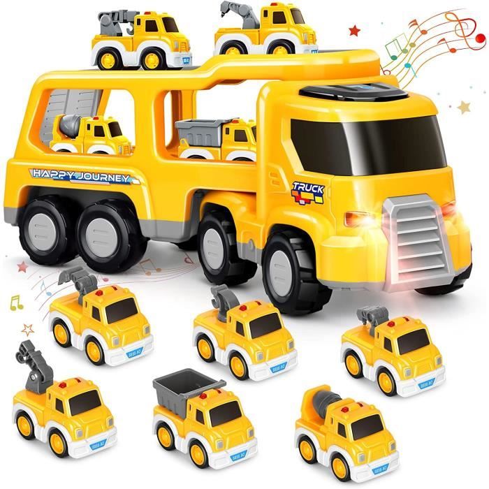 Camion de Transport Voiture Enfant avec Petite Camion Voiture 7 en 1 Cadeau de Camion Jouet pour Garcon Fille 4 5 6 Ans