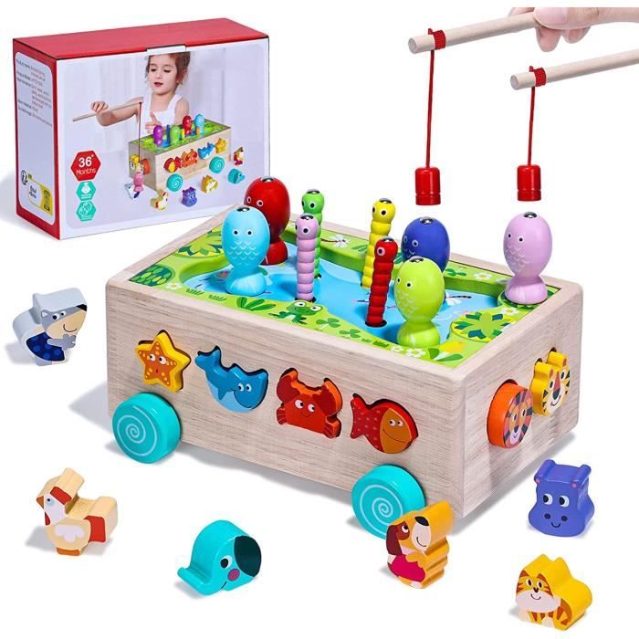 Jouet en bois - Jeu de Pêche Animaux - 6 en 1 - Éducatif - Motricité fine - 3 ans et plus