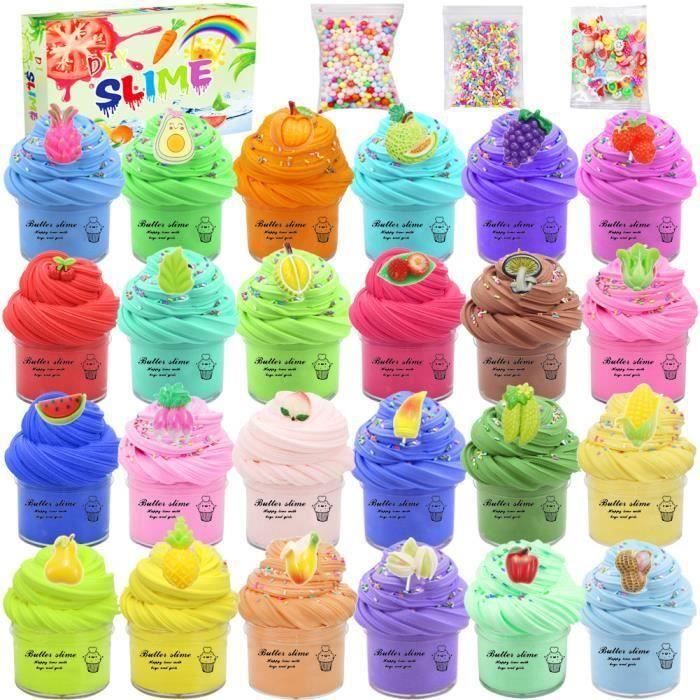 Jouet dargile - Kit de Mini Slime Fluffy - 24 Couleurs - Super Extensible - Non Collant - Super Doux