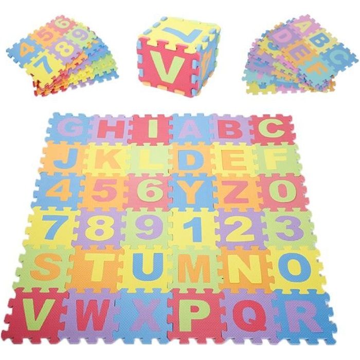 PE-Puzzle Tapis bébé en Mousse Dalles en Mousse Tapis de Jeu Lettres Chiffres 36Pcs (15.5*15.5cm)