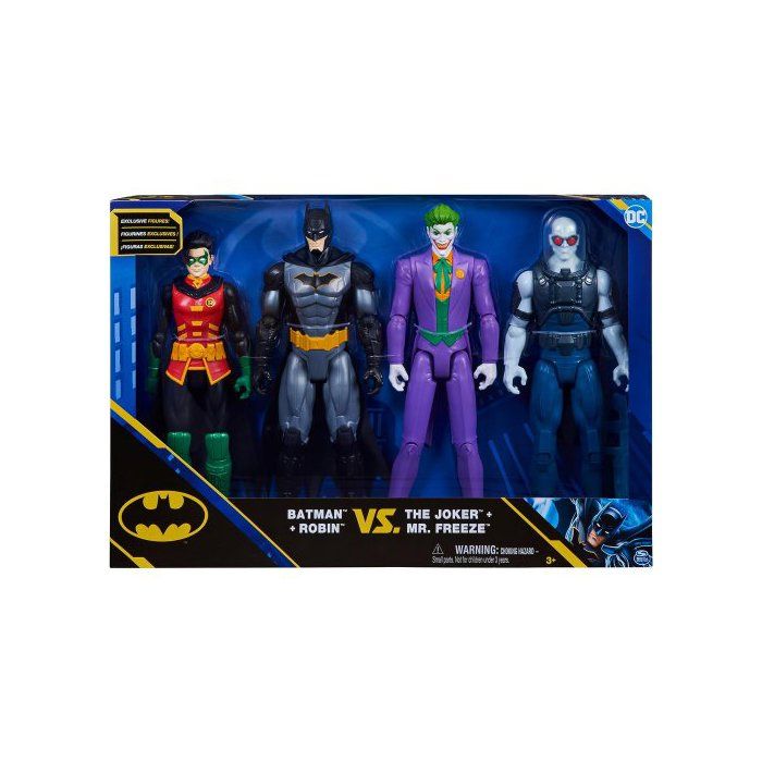 Coffret 4 Personnages Batman 30 Cm Batman Le Joker - Robin - Mr Freeze - Figurine Super Hero Série - Set DC + 1 carte animaux