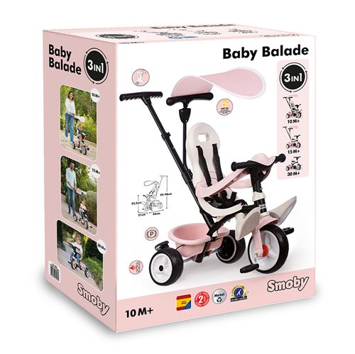 Tricycle évolutif 3 en 1 Smoby Baby Balade Rose