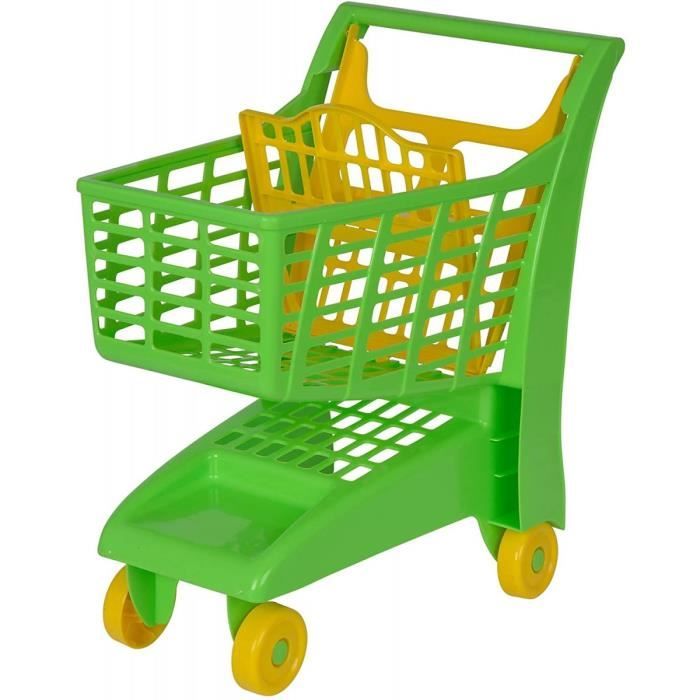 Chariot Supermarche Vet Et Jaune  - H poignee 47cm - Panier A roulettes Superette - Jouet Imitation Enfant - Course