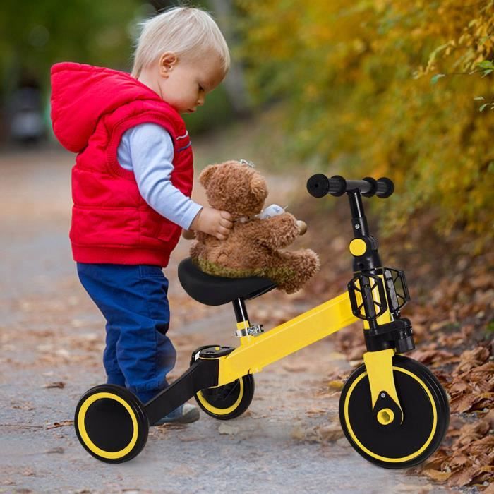 Tricycle pour enfants deux en un sans poignée de poussée - Viyiduo - Jaune - 3 roues - Mixte - Intérieur