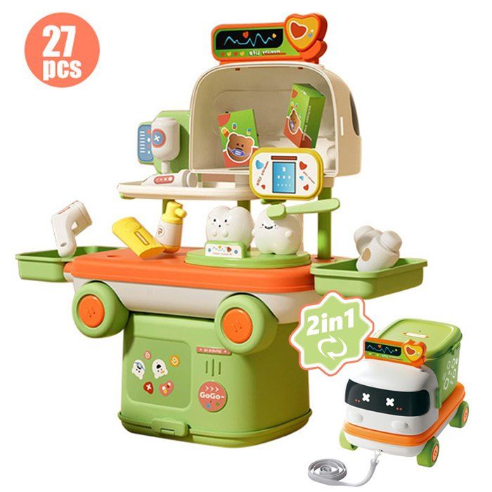 Table dactivités 2 en 1 Montessori Jouet Transformable avec nombreux accessoires & Boite a Outils pour 3-8 ans Enfants vert