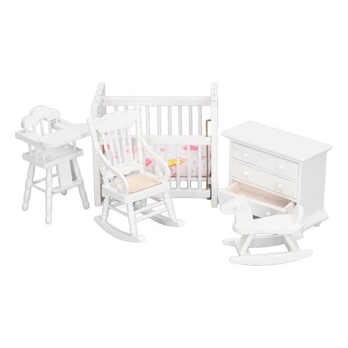 Vvikizy berceau de bébé de maison de poupée Ensemble de meubles de maison de poupée 1:12 berceau de bébé Miniature jeux jouet