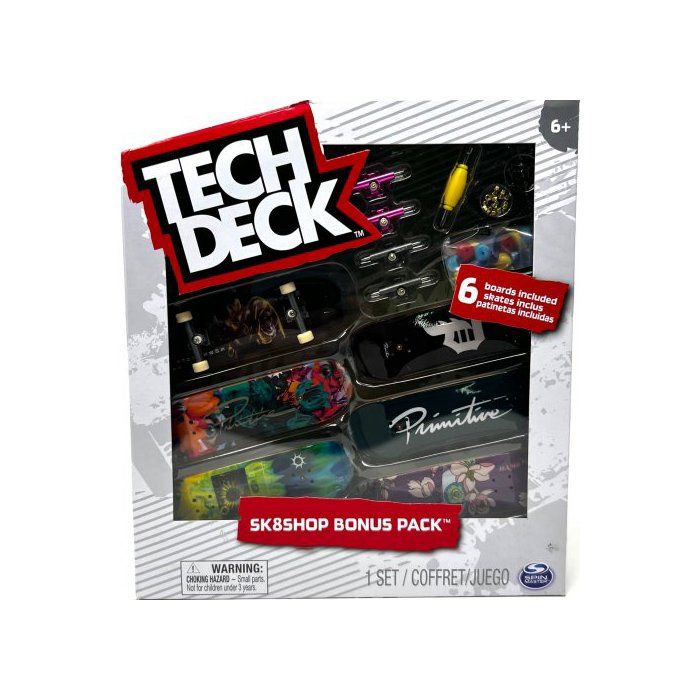 Coffret Tech Deck Primitive : 6 Mini Skates + Accessoires - Mini Skate A Doigt 96 MM - Pack Skateshop Finger + 1 Carte