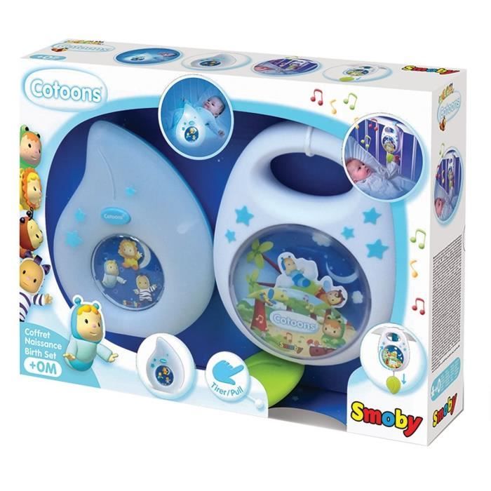Boîte à musique et veilleuse Smoby Cotoons pour bébé - Coffret naissance mixte
