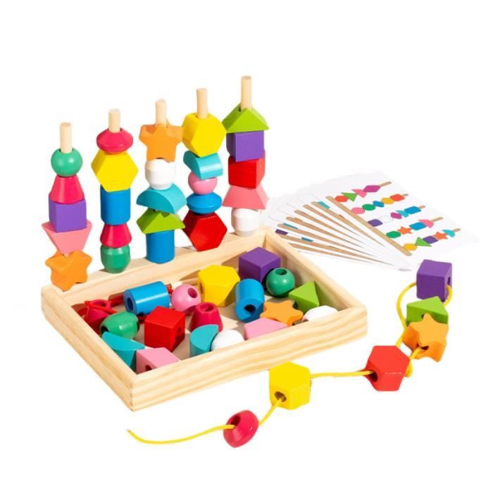 Jouet éducatif - Montessori - 2 en 1 - Perles colorées - Bloc de construction - Pour enfants 3-5 ans