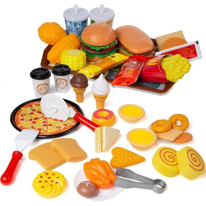 Jouet Dinette Cuisine - 56 Pièces - Multicolore - Nourriture Simulée - Jeu de Rôle Amusant