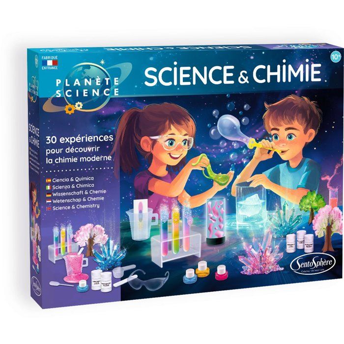 Kit Scientifique - SENTOSPHERE - Science et Chimie - 30 expériences - 12 matières premières - Dès 8 ans