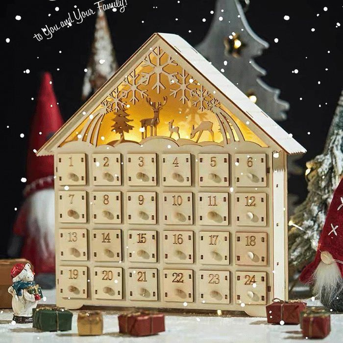 Calendrier de lAvent - WAKE - Maison - 24 tiroirs - Lumières LED - À remplir soi-même