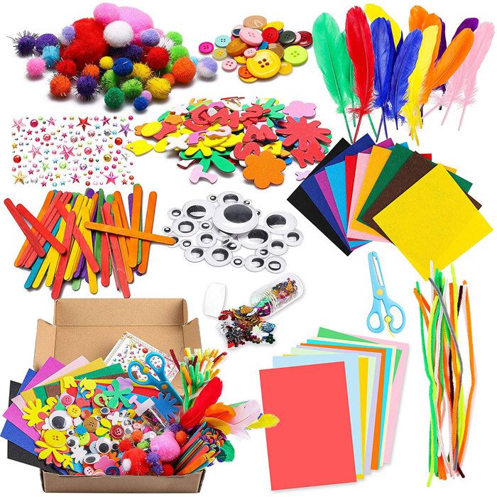 Loisirs créatifs enfant dès 5 ans kit complet perles mousse pompons yeux mobiles papier coloré fleurs accessoires Label