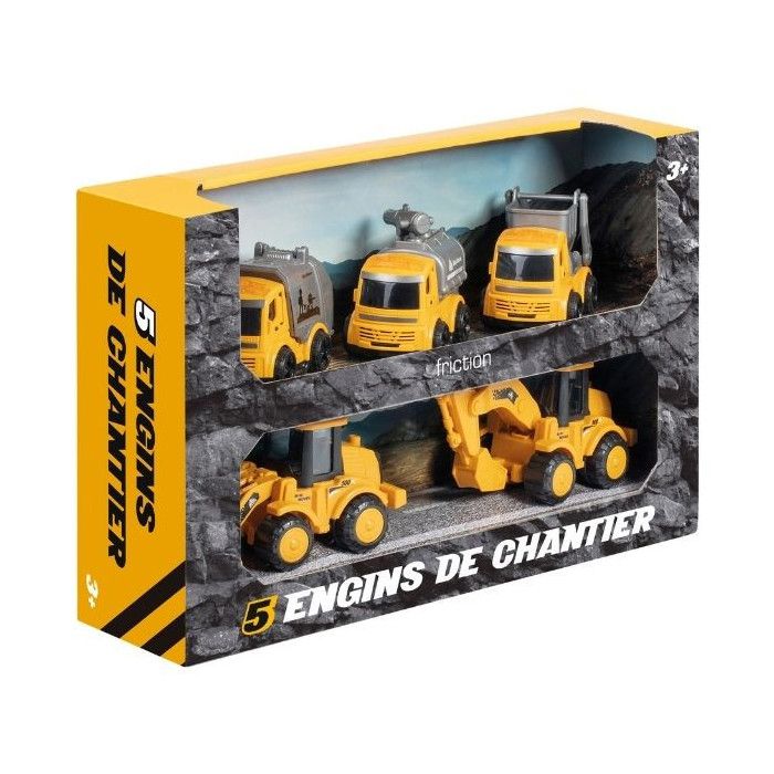 Coffret de véhicules de chantier - A2302443 - 5 engins - Mécanisme à friction - Idéal dès 3 ans