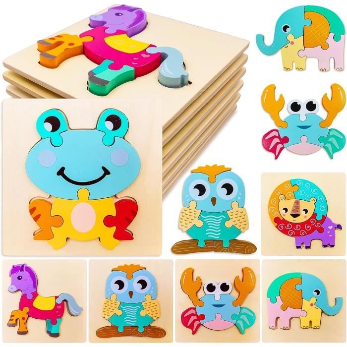 Puzzle en Bois - Jeux Bebe - Jouets Montessori - Encastrements - Educatif - Animaux