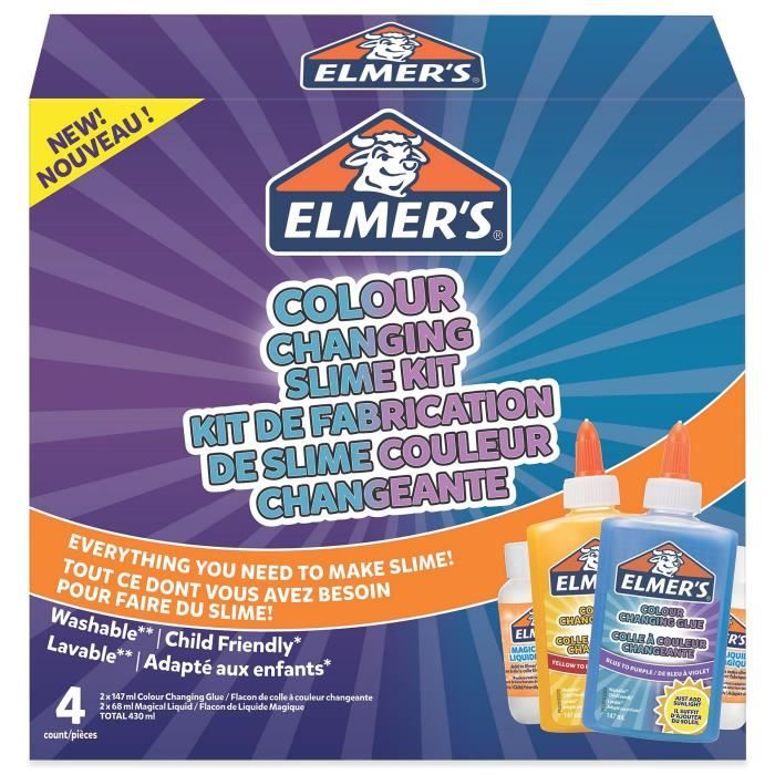 ELMERS Kit Slime couleur changeante 2 flacons de colle à couleur changeante (147 ml) 2 flacons de liquide magique (68 ml)